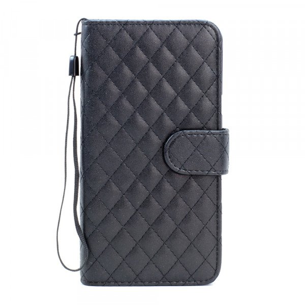 Wholesale Samsung Galaxy S6 Edge Plus Quilted Flip Leather Wallet Case with Strap (Black)